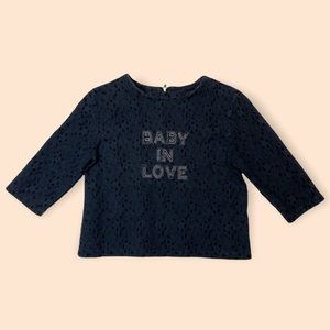 Knit & Co Navy Lace Detail Baby In Love Zip Back Top Women’s Size Medium